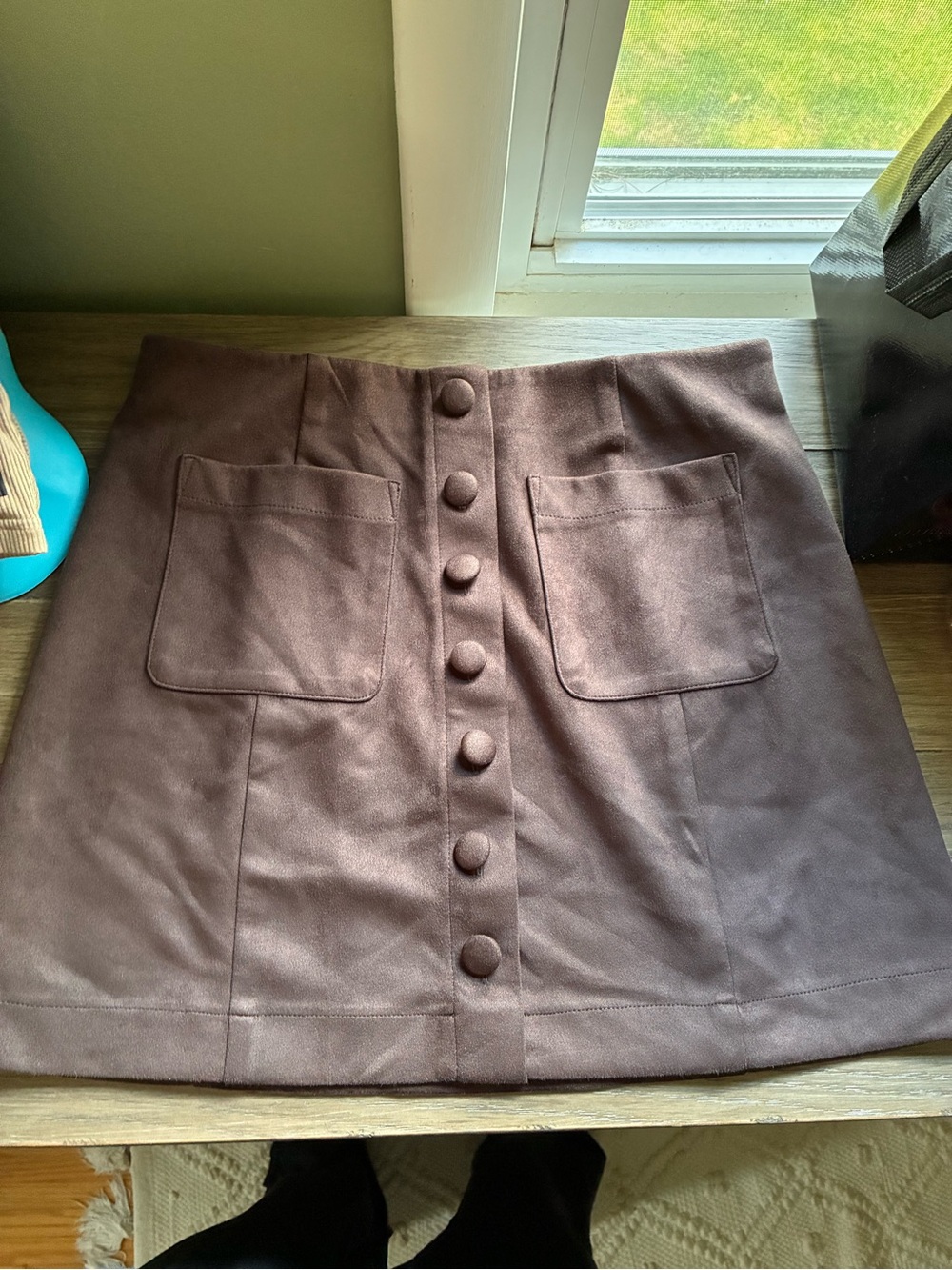 Joie Brown Button-Front Mini Skirt with Patch Pockets